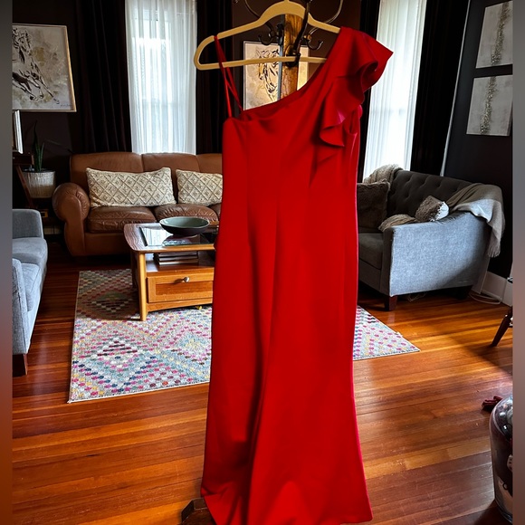 Jessica Howard Women's Ruffled One-Shoulder Sheath Gown 14 Holiday - Picture 7 of 7